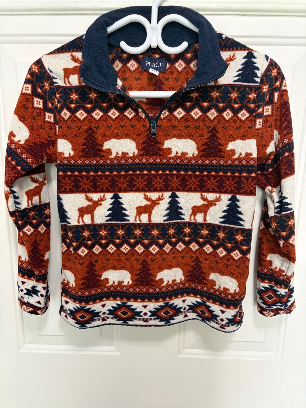 The Children's Place Rust, Navy & Cream Woodland Fair Isle Quarter-Zip Pullover